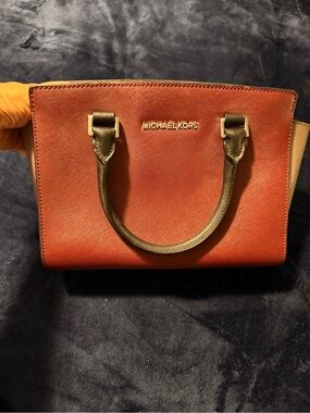 Michael Kors Two-Tone burgundy and black with silver hardware Saffiano Satchel